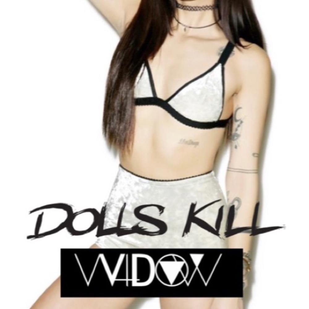 Dolls Kill White Crushed Velvet Bralette with Black Trim